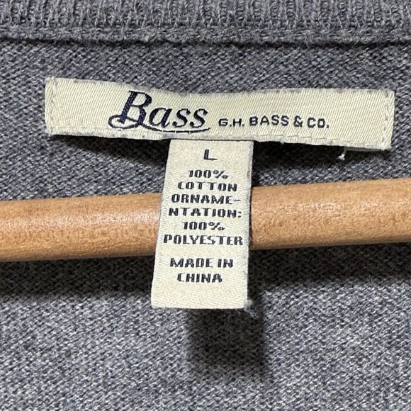 GH Bass & Co Cardigan Sweater Womens Large Gray Button V Neck Ruffle Preppycore - Picture 3 of 10